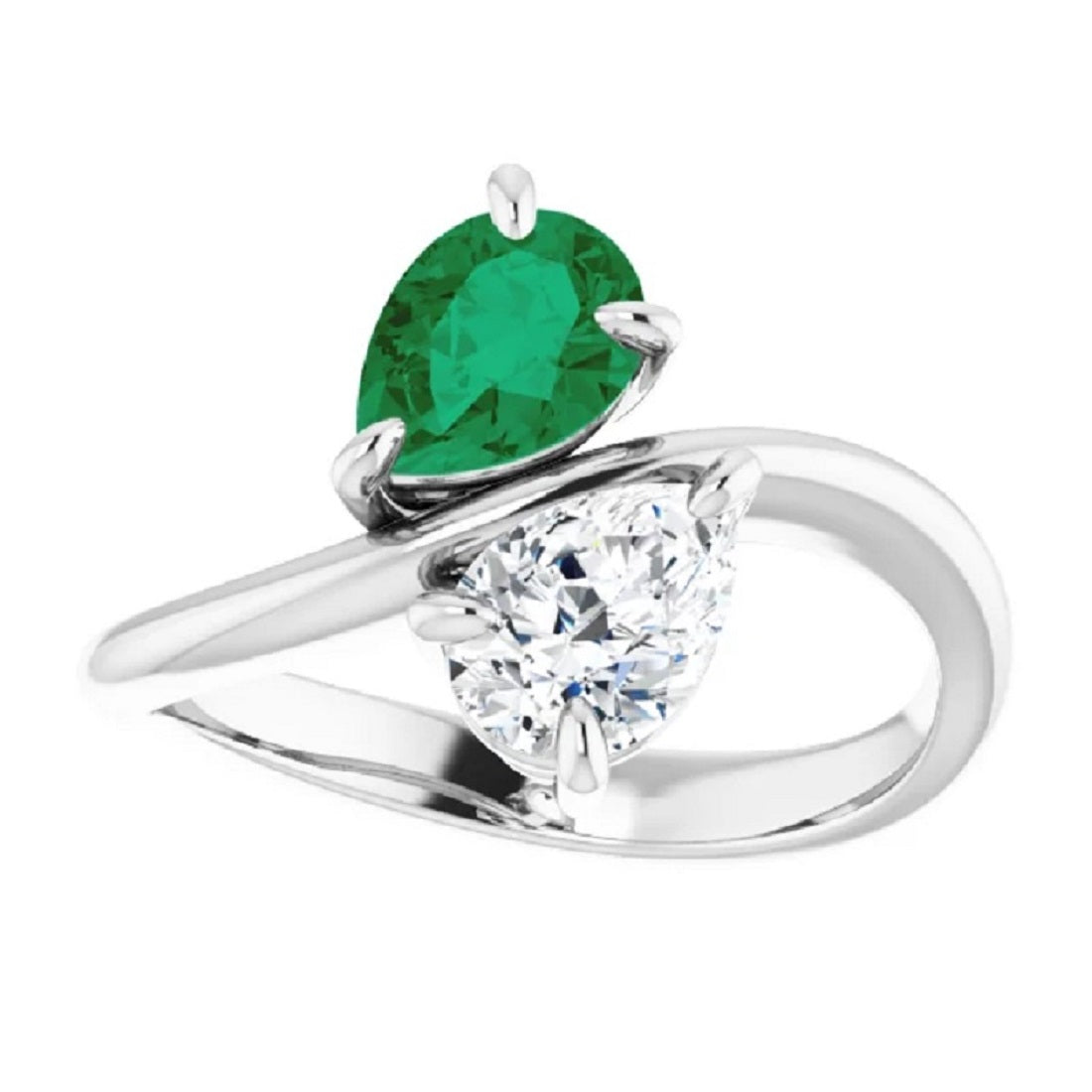 Toi et Moi Ring, Pear Engagement Ring, Double Stone Emerald Ring