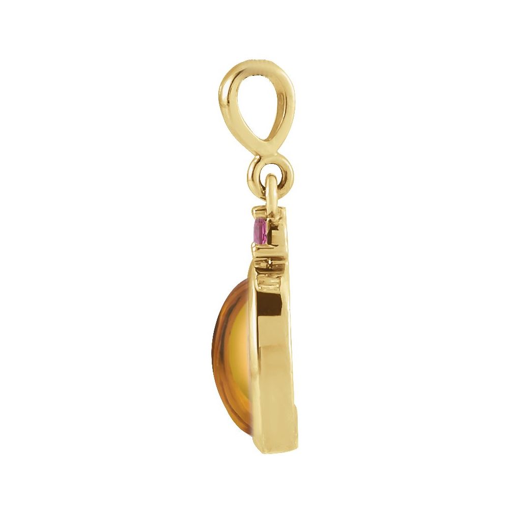 14k Natural Citrine & Pink Tourmaline Pendant, Citrine Charm, November Birthstone