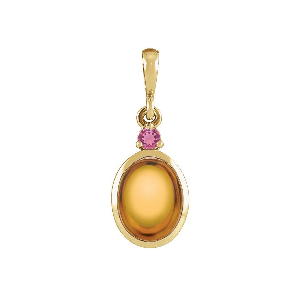 14k Natural Citrine & Pink Tourmaline Pendant, Citrine Charm, November Birthstone