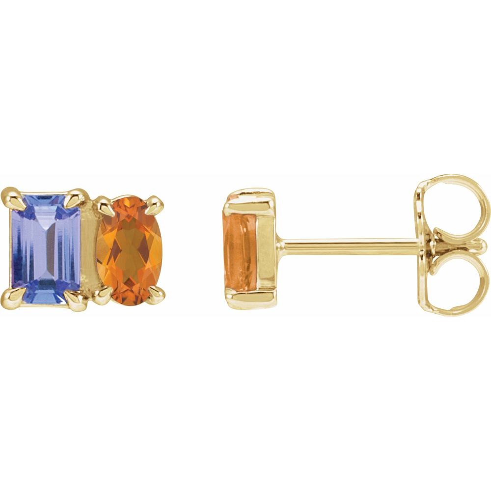 Natural Tanzanite & Natural Citrine 2 Stone Stud Earrings, Birthstone Earrings, Gemstone Earrings
