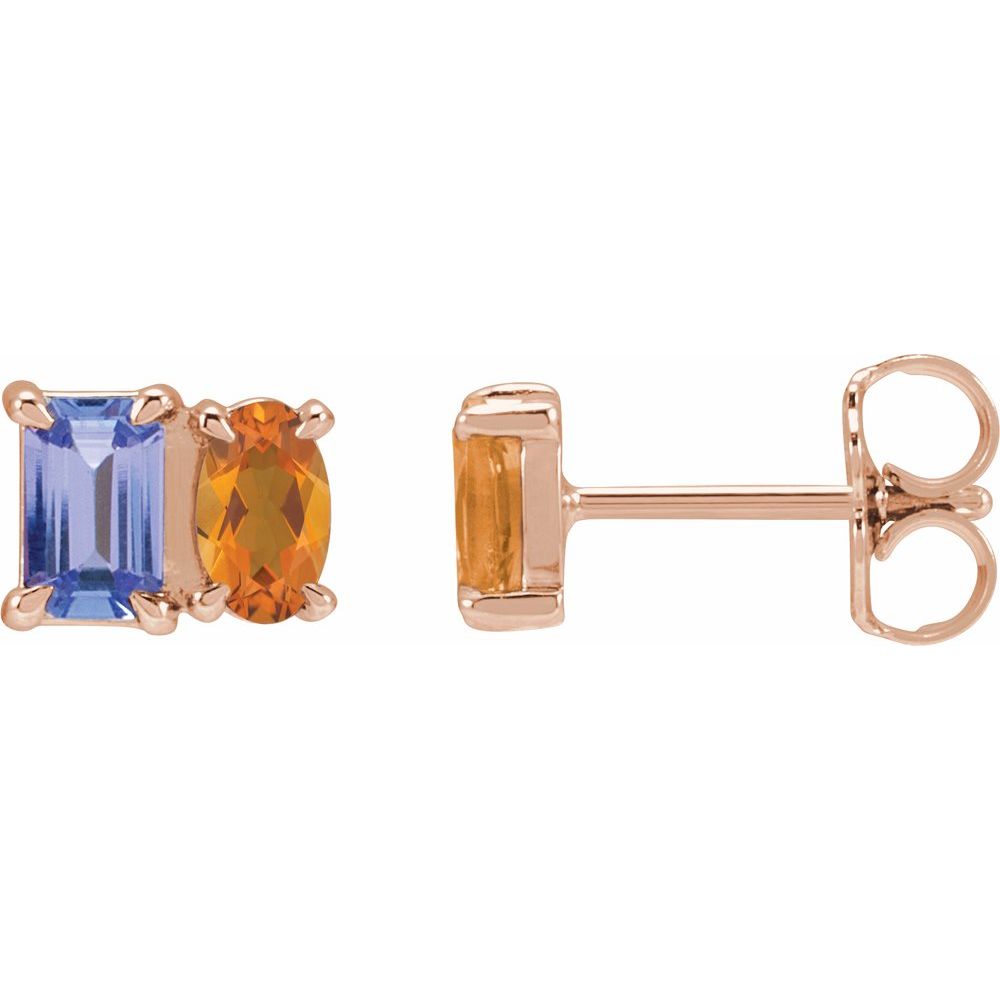 Natural Tanzanite & Natural Citrine 2 Stone Stud Earrings, Birthstone Earrings, Gemstone Earrings