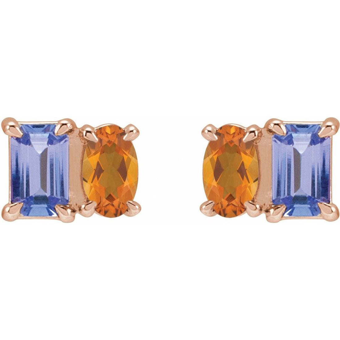 Natural Tanzanite & Natural Citrine 2 Stone Stud Earrings, Birthstone Earrings, Gemstone Earrings