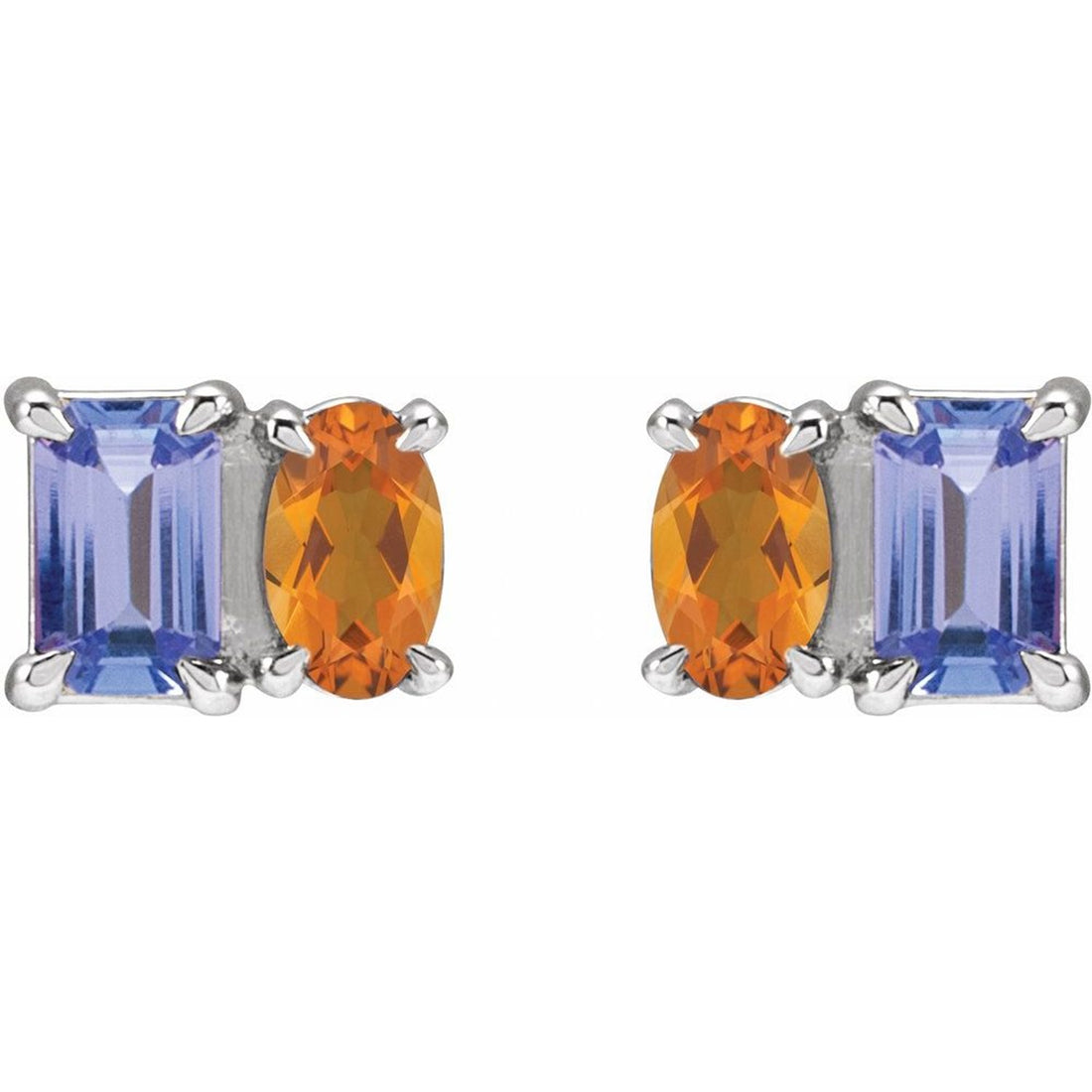 Natural Tanzanite & Natural Citrine 2 Stone Stud Earrings, Birthstone Earrings, Gemstone Earrings