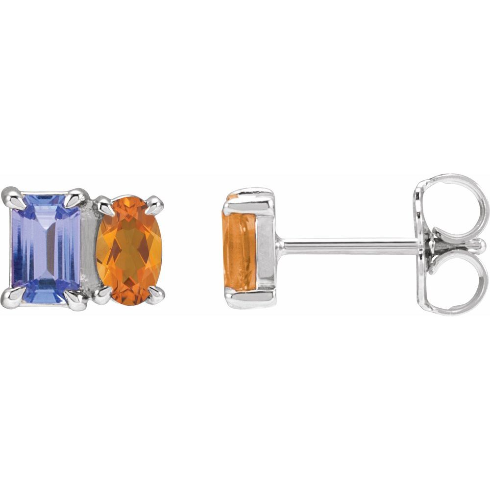 Natural Tanzanite & Natural Citrine 2 Stone Stud Earrings, Birthstone Earrings, Gemstone Earrings