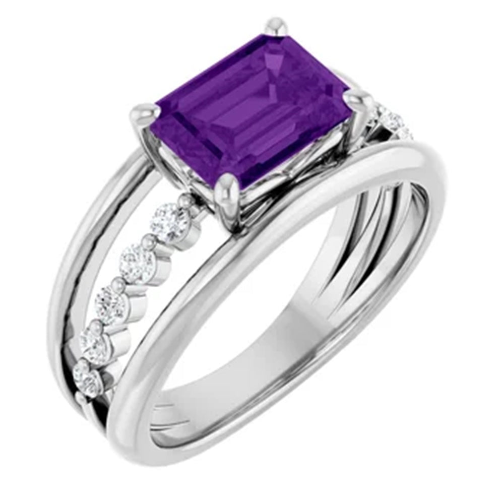 Amethyst Birthstone Statement Ring, Multi Stone Band