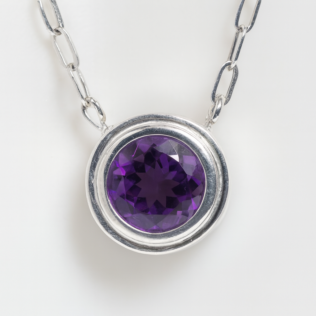Natural Amethyst silver necklace, February Birthstone, Gemstone Paperclip Chain