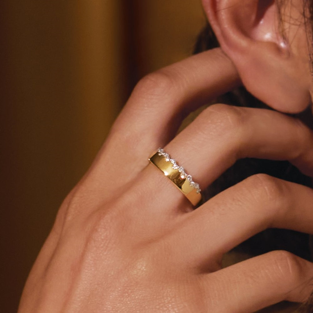 14k Yellow Gold Vermeil 1/3 Carat Asymmetric Diamond Wedding Band