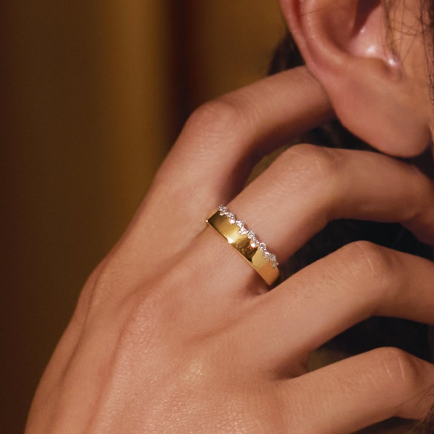 14k Yellow Gold Vermeil 1/3 Carat Asymmetric Diamond Wedding Band