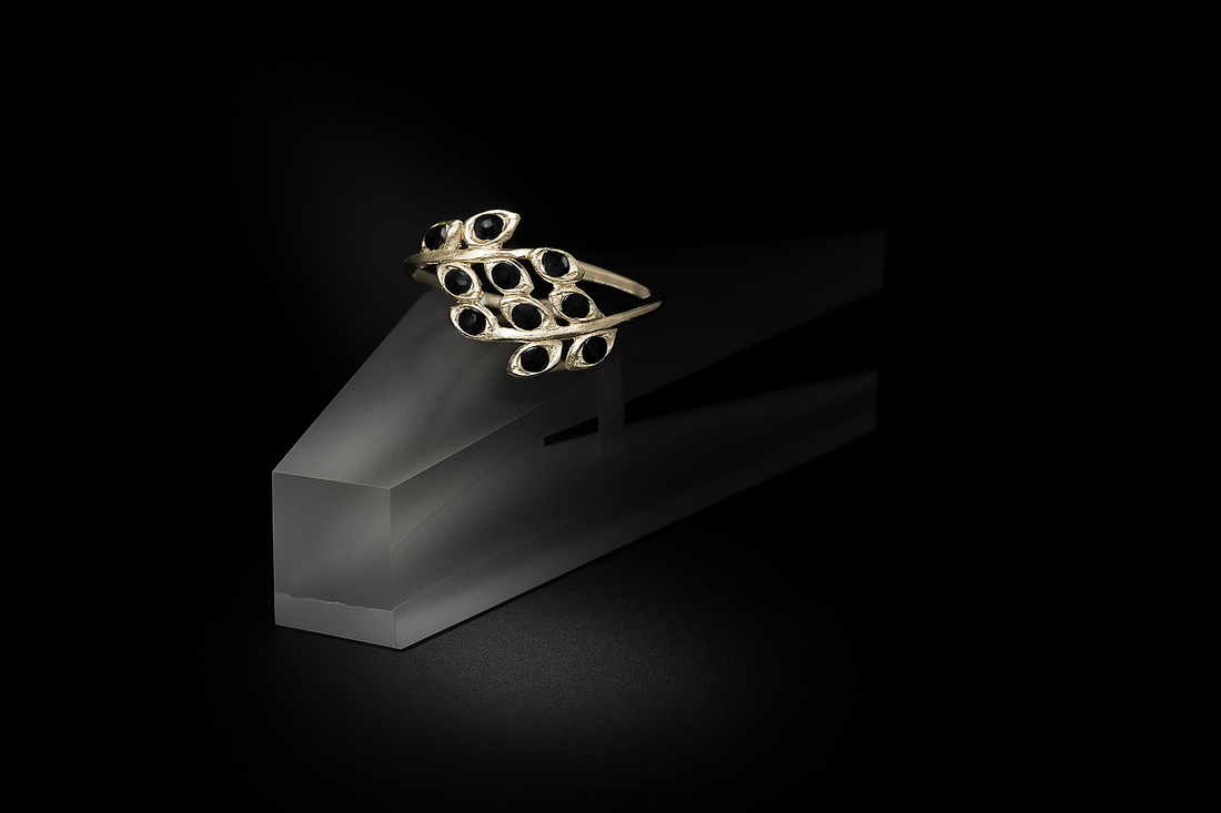 Black Onyx Silver Leaf Statement Ring