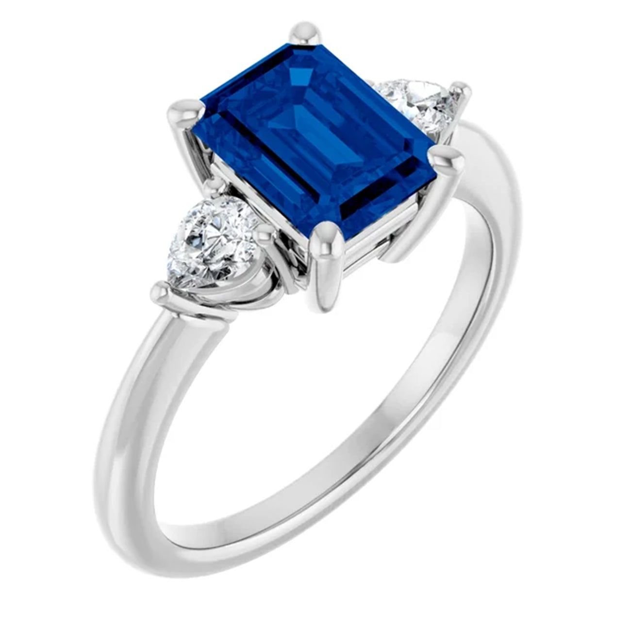 3 Stone Blue Sapphire Engagement Ring, Past Present Future Ring