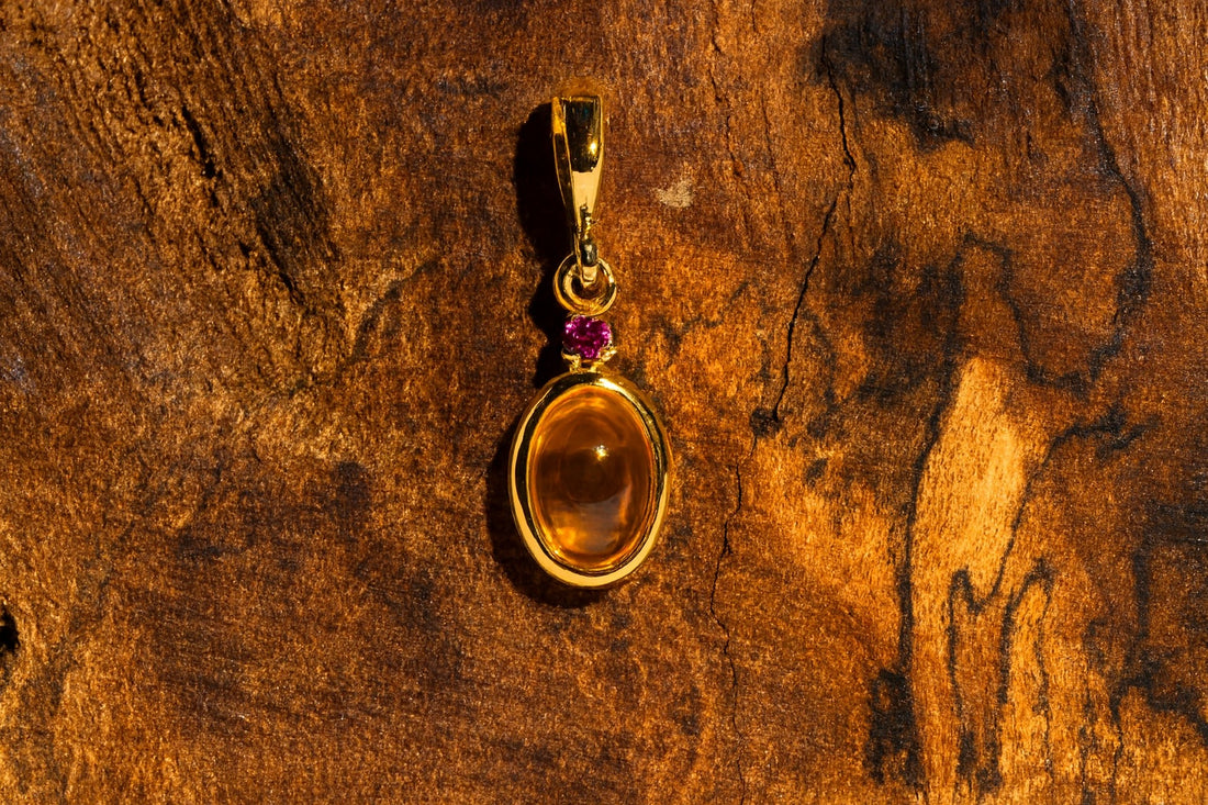 14k Natural Citrine & Pink Tourmaline Pendant, Citrine Charm, November Birthstone