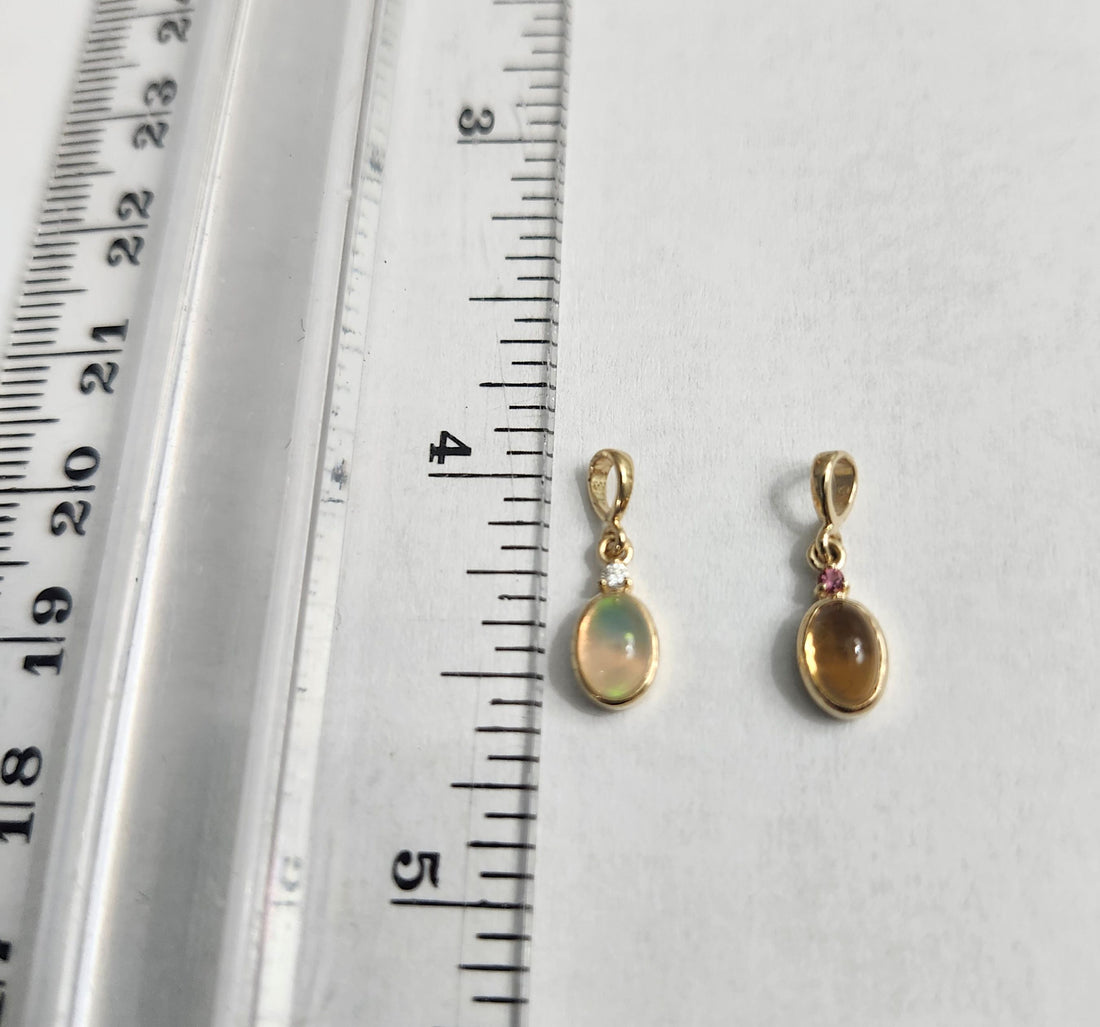 14k Natural Citrine & Pink Tourmaline Pendant, Citrine Charm, November Birthstone
