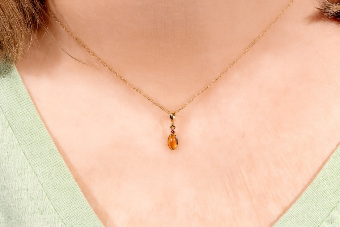 14k Natural Citrine & Pink Tourmaline Pendant, Citrine Charm, November Birthstone