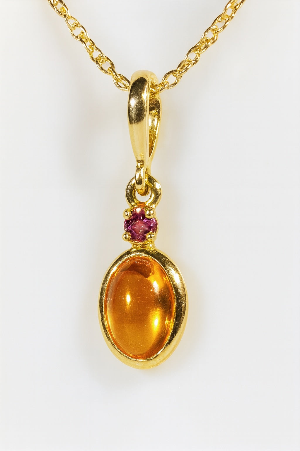 14k Natural Citrine & Pink Tourmaline Pendant, Citrine Charm, November Birthstone