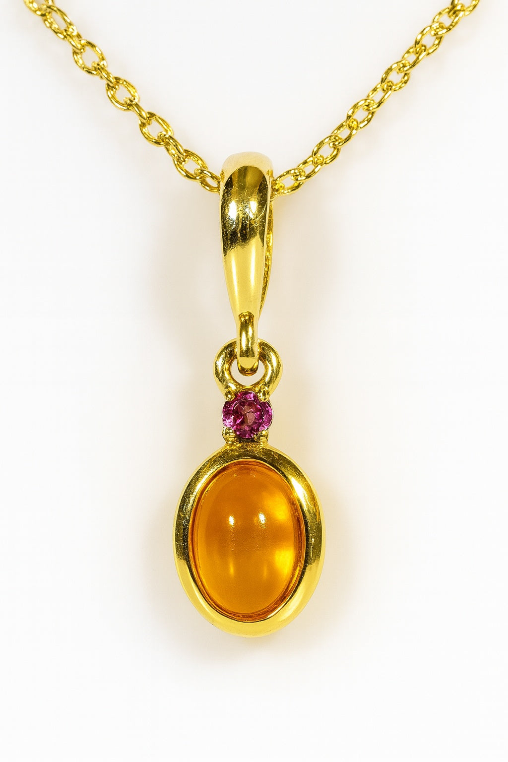 14k Natural Citrine & Pink Tourmaline Pendant, Citrine Charm, November Birthstone