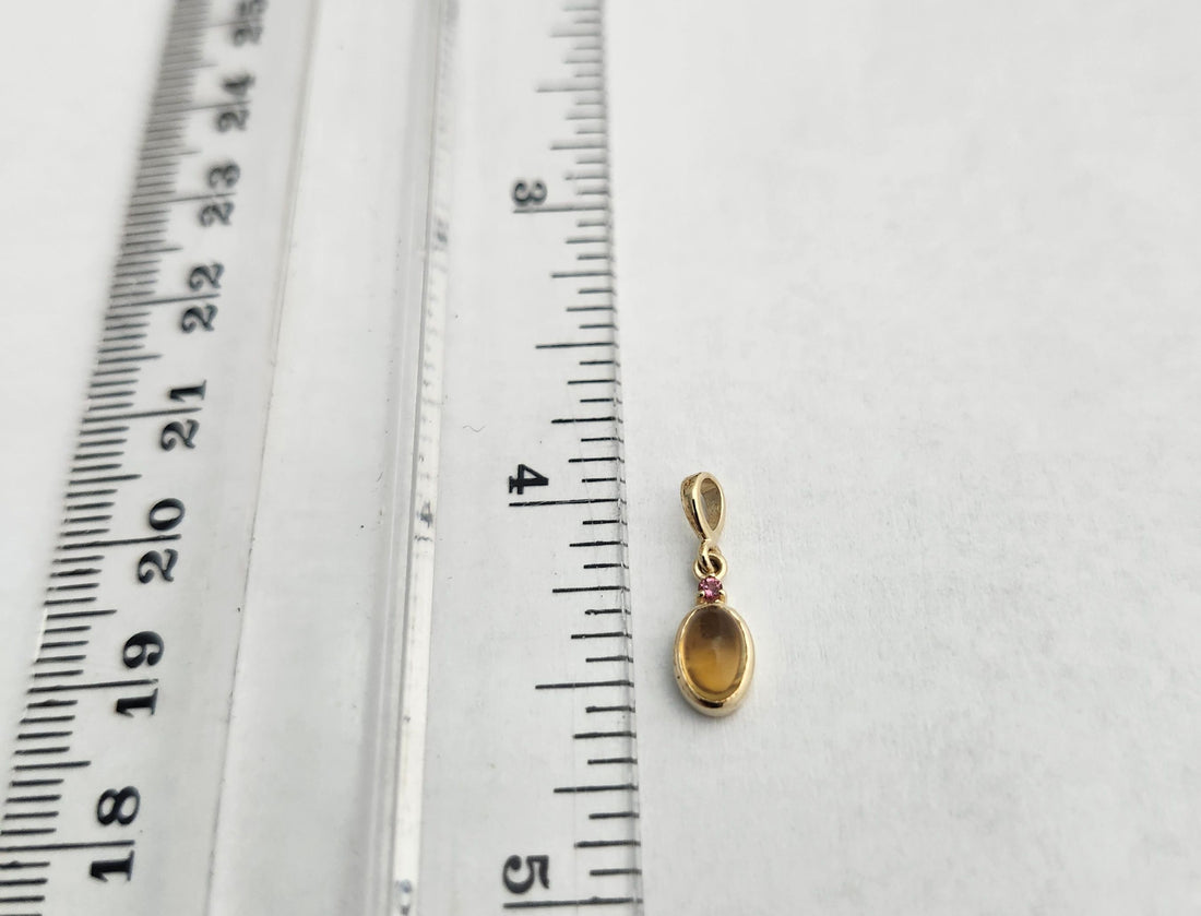 14k Natural Citrine & Pink Tourmaline Pendant, Citrine Charm, November Birthstone