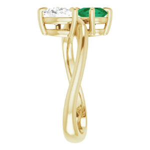 Toi et Moi Ring, Pear Engagement Ring, Double Stone Emerald Ring