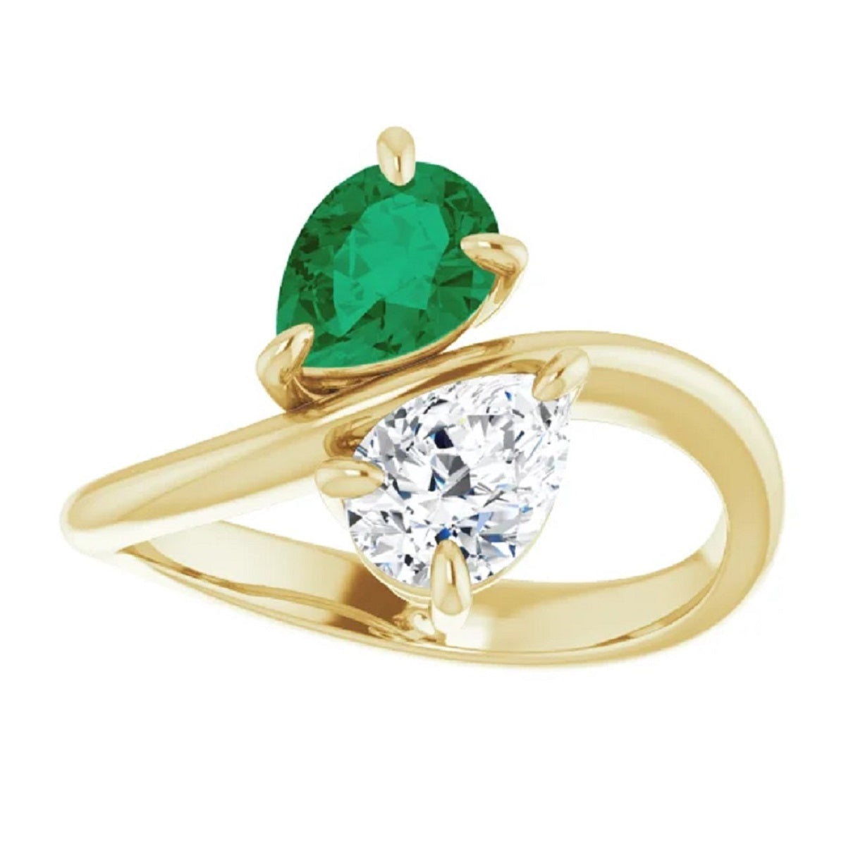 Toi et Moi Ring, Pear Engagement Ring, Double Stone Emerald Ring