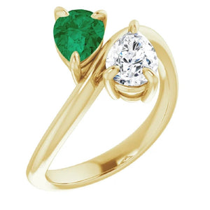 Toi et Moi Ring, Pear Engagement Ring, Double Stone Emerald Ring