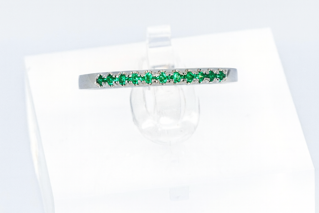 Sterling Silver Emerald Wedding Band & Stackable Ring