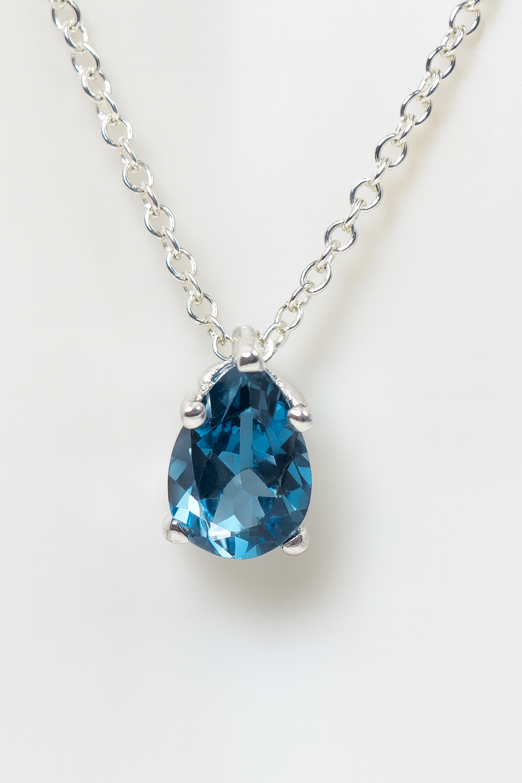 Natural London Blue Topaz Silver Birthstone Necklace, Gemstone Necklace