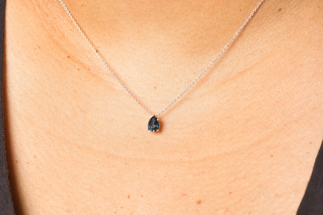 Natural London Blue Topaz Silver Birthstone Necklace, Gemstone Necklace