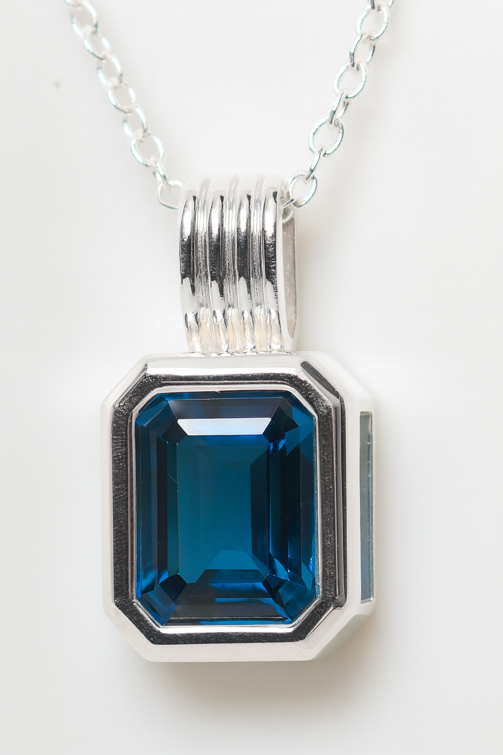 Sterling Silver Natural London Blue Topaz Solitaire Necklace, December Birthstone Necklace