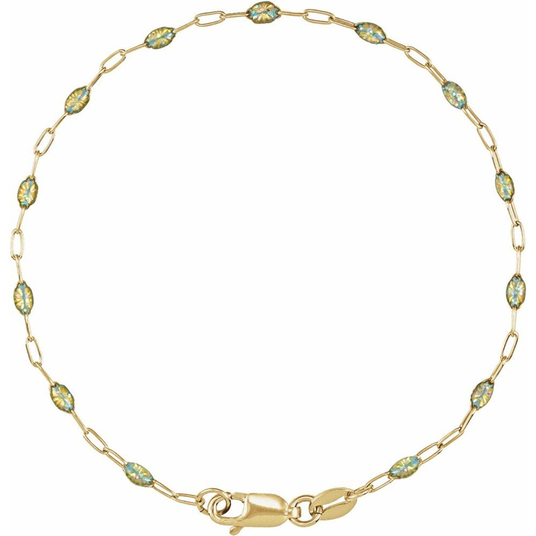 14K Yellow Gold Filled Multicolor Enamel Paperclip Chain Bracelet
