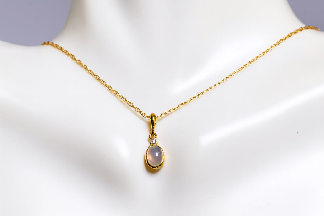 14k Natural Ethiopian Opal & Diamond Pendant