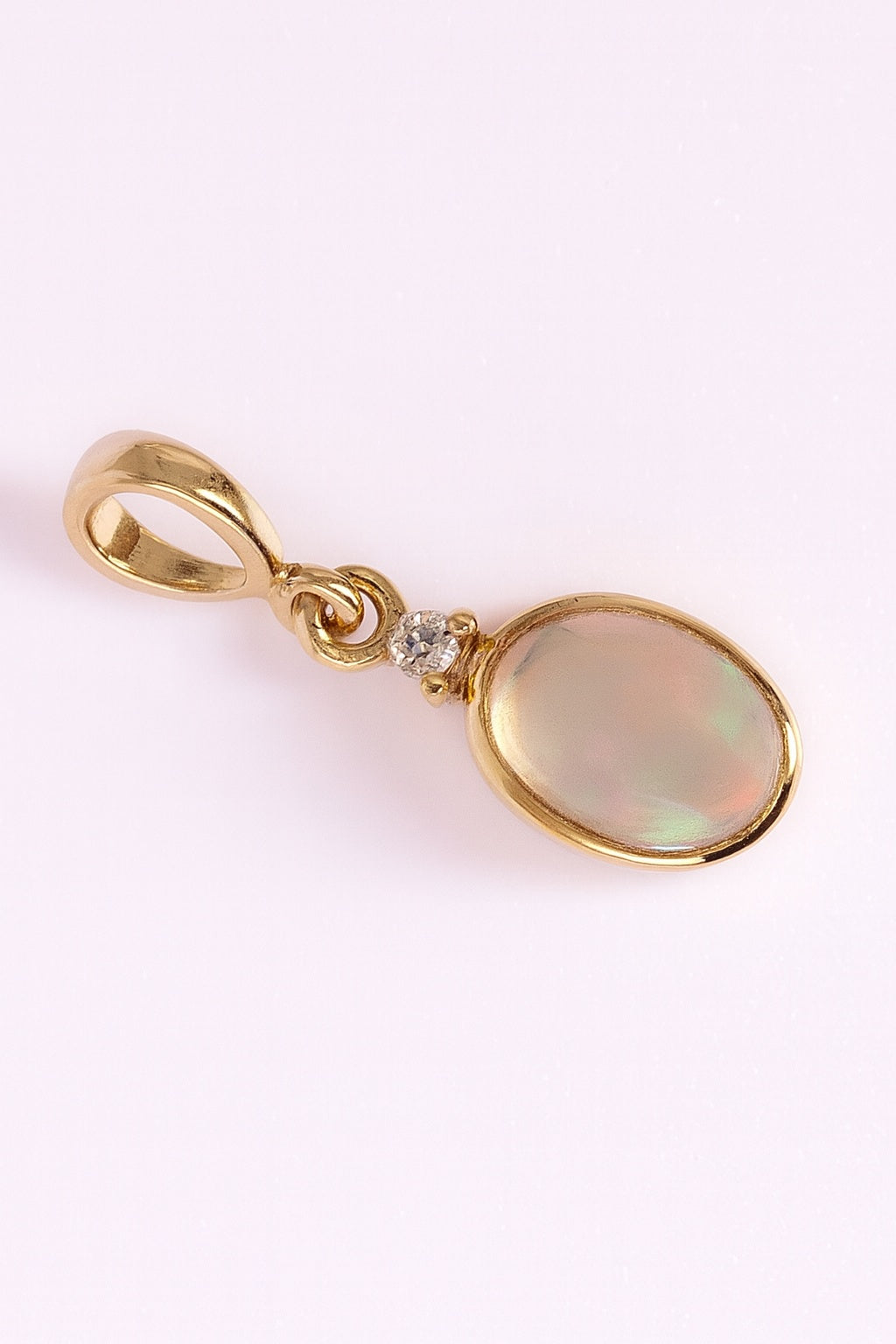 14k Natural Ethiopian Opal & Diamond Pendant