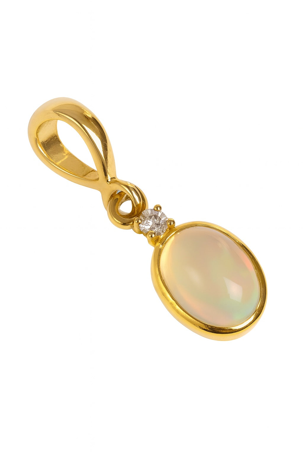 14k Natural Ethiopian Opal & Diamond Pendant