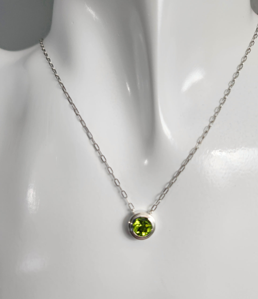 Natural Peridot Silver Birthstone Necklace, August Birthstone, Gemstone Bezel Necklace