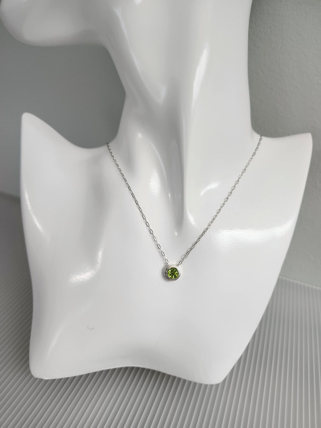Natural Peridot Silver Birthstone Necklace, August Birthstone, Gemstone Bezel Necklace