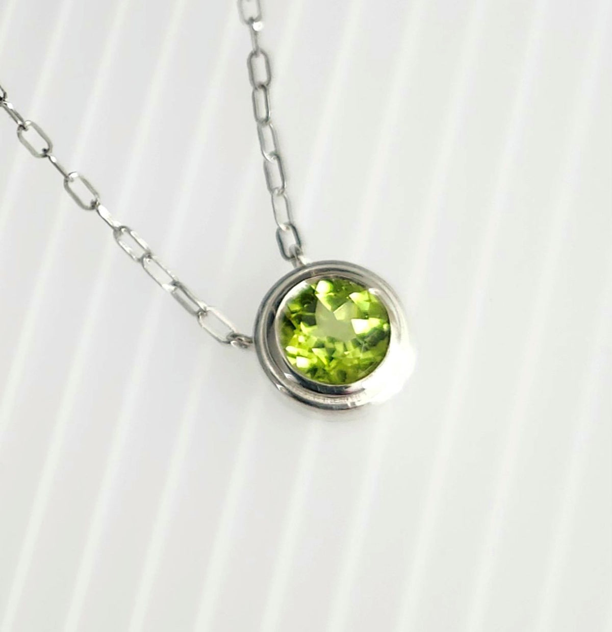 Natural Peridot Silver Birthstone Necklace, August Birthstone, Gemstone Bezel Necklace