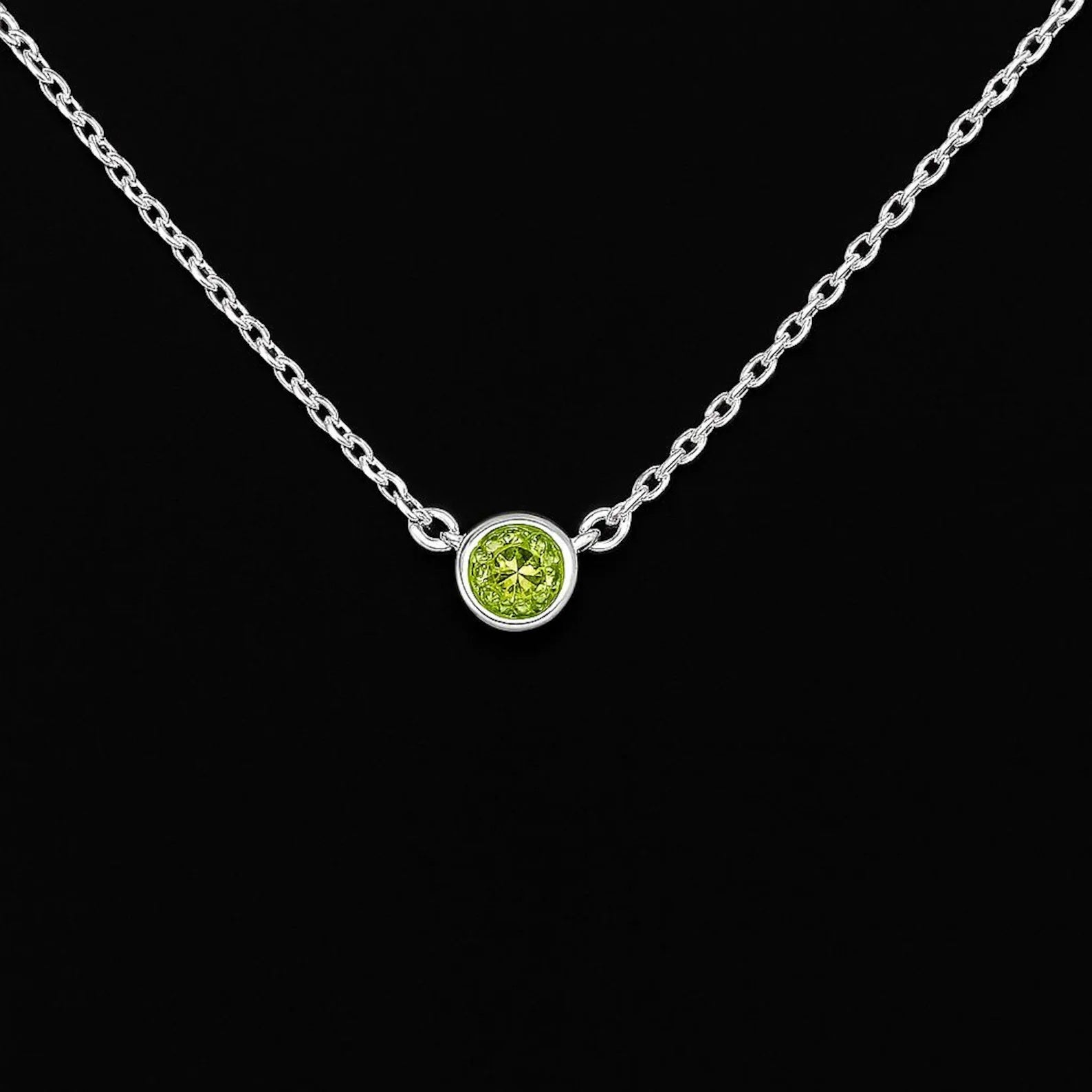 Dainty Silver Peridot Birthstone Necklace