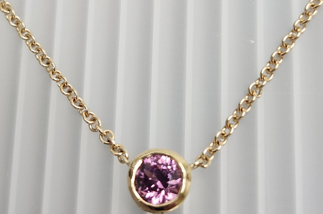 AAA Pink Tourmaline 14k Gold Birthstone Necklace, October Birthstone