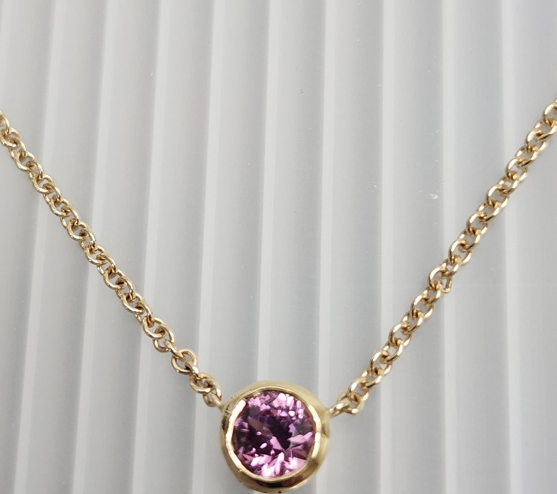 AAA Pink Tourmaline 14k Gold Birthstone Necklace, October Birthstone