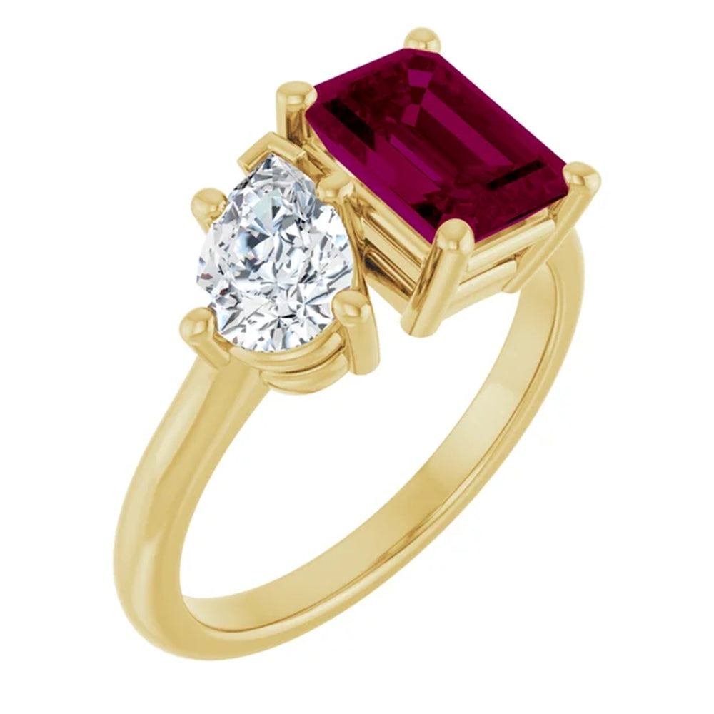 Toi et Moi Rhodolite Garnet & Diamond Engagement Ring