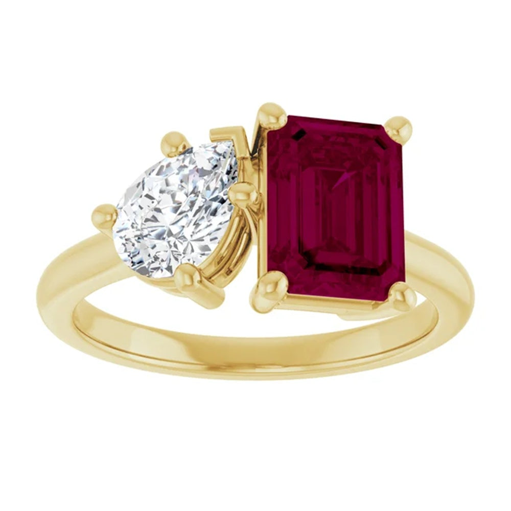 Toi et Moi Rhodolite Garnet & Diamond Engagement Ring