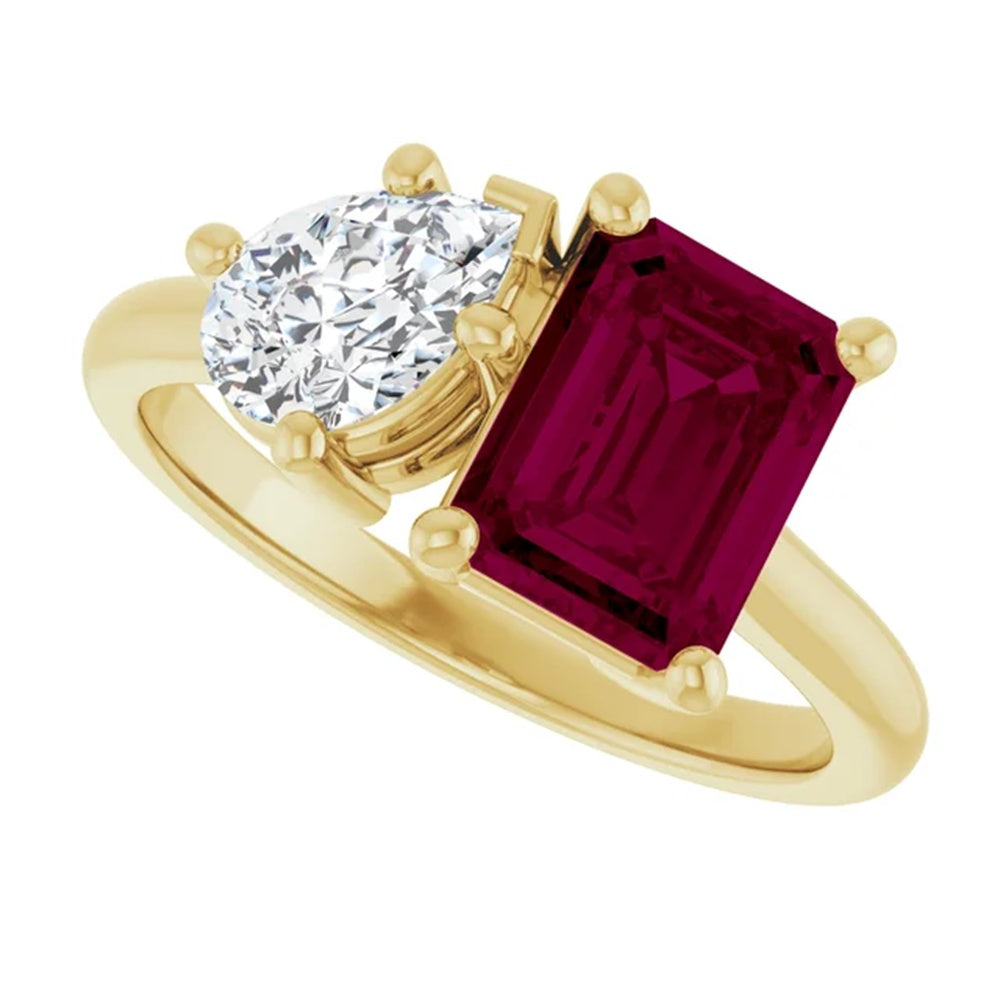 Toi et Moi Rhodolite Garnet & Diamond Engagement Ring