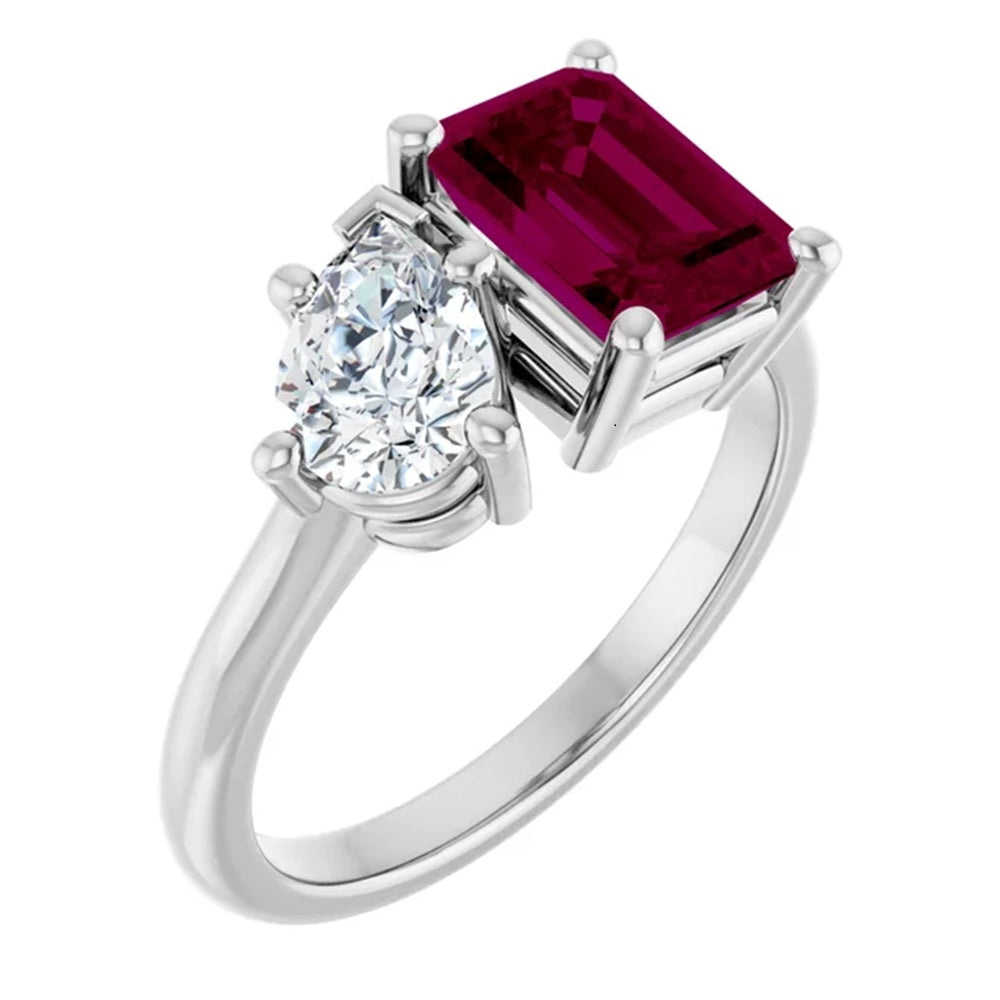 Toi et Moi Rhodolite Garnet & Diamond Engagement Ring