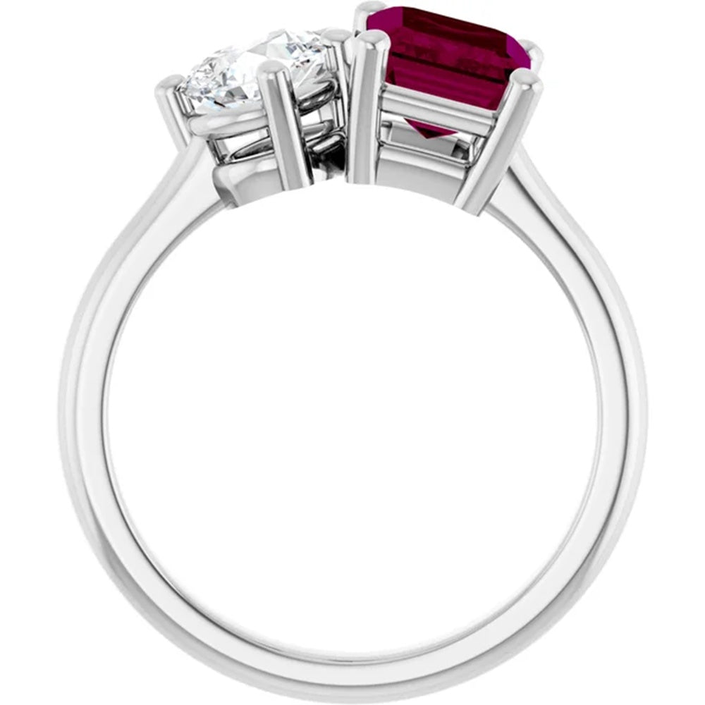 Toi et Moi Rhodolite Garnet & Diamond Engagement Ring