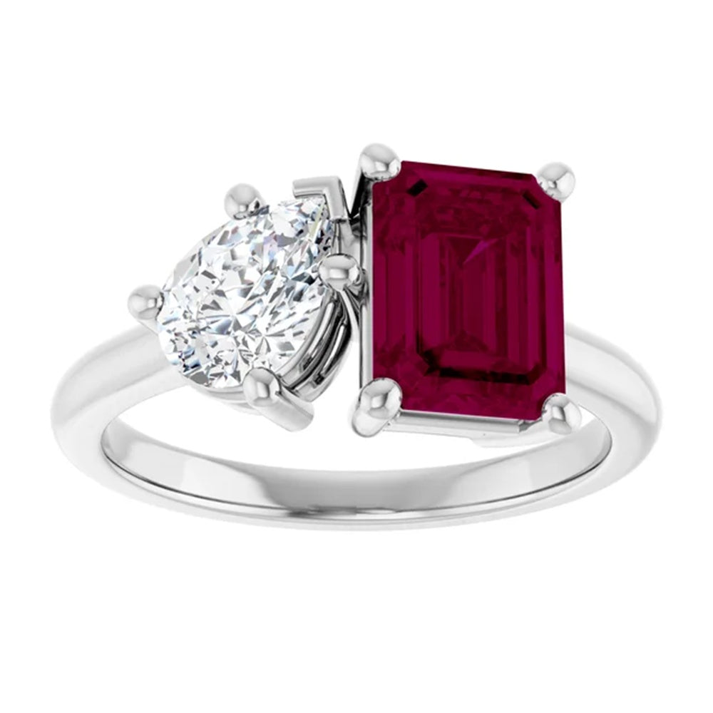 Toi et Moi Rhodolite Garnet & Diamond Engagement Ring