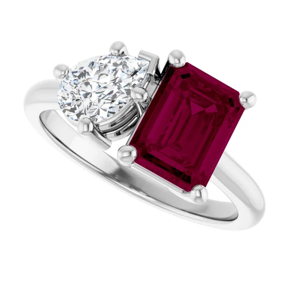 Toi et Moi Rhodolite Garnet & Diamond Engagement Ring