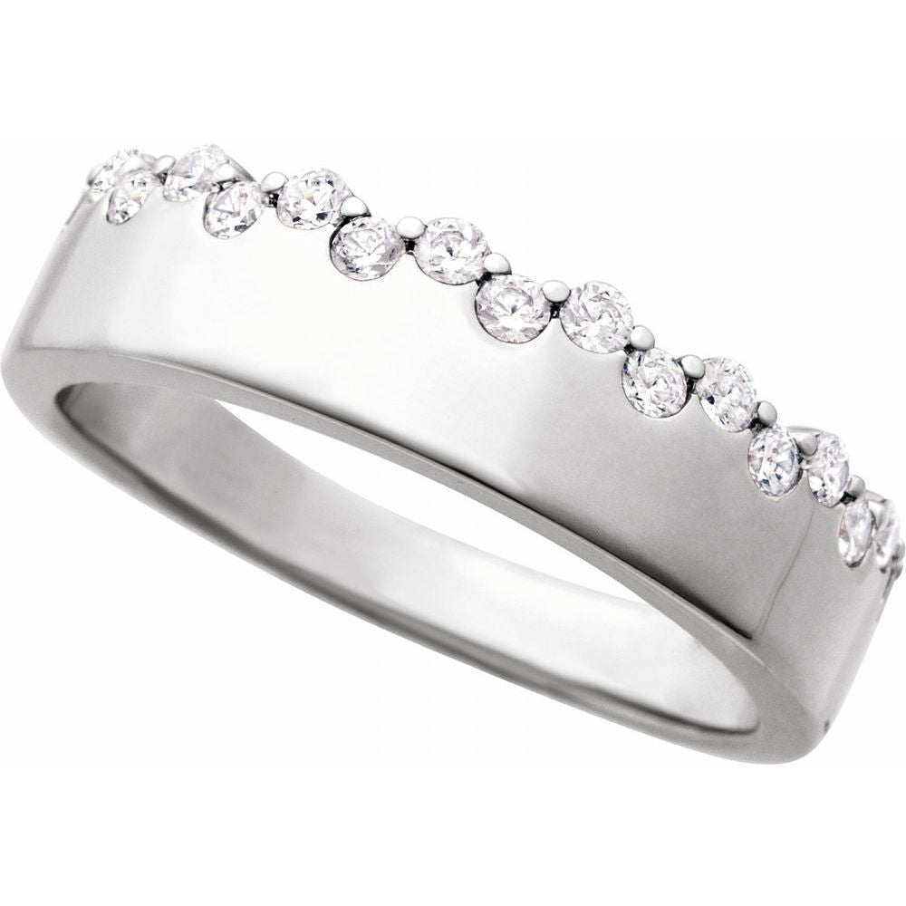 Sterling Silver Asymmetrical 1/3 Carat Diamond Wedding Band