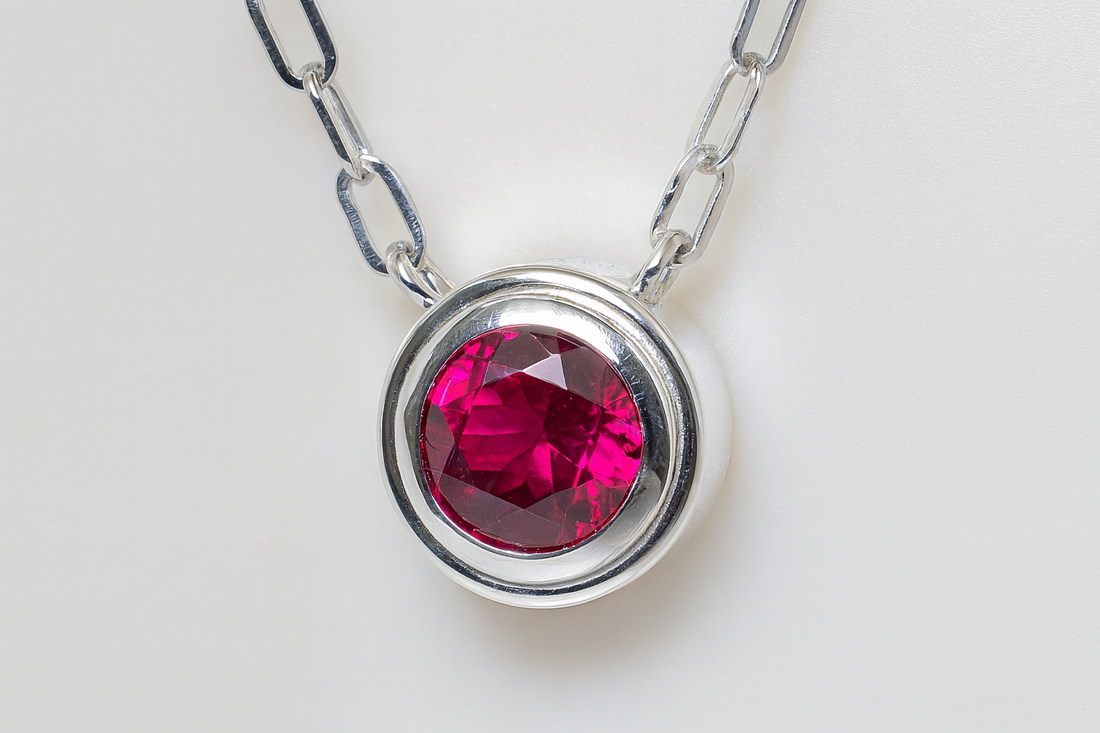 Lab Grown Ruby Silver Necklace, July Birthstone, Gemstone Pendant
