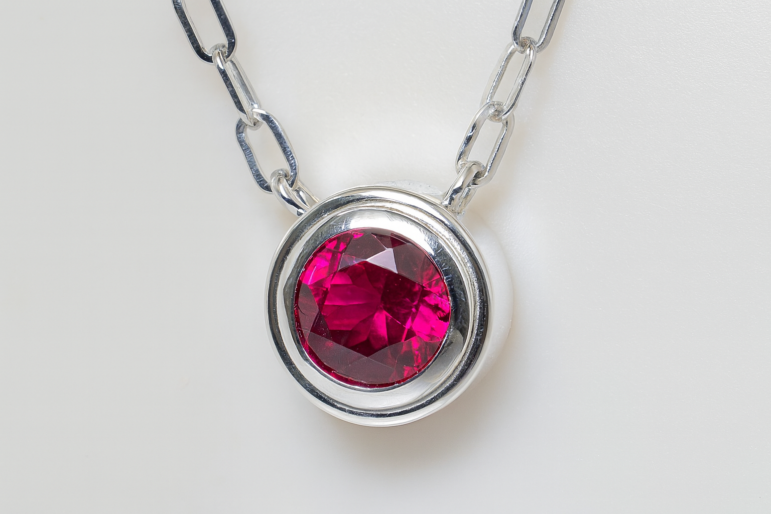 Lab Grown Ruby Silver Necklace, July Birthstone, Gemstone Pendant