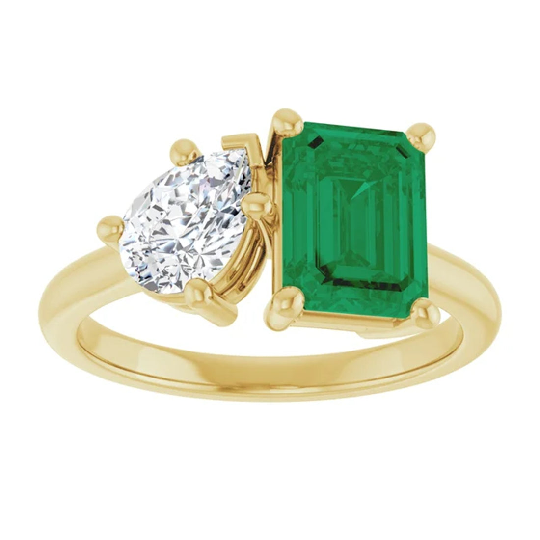 Toi et Moi Emerald & Diamond Engagement Ring