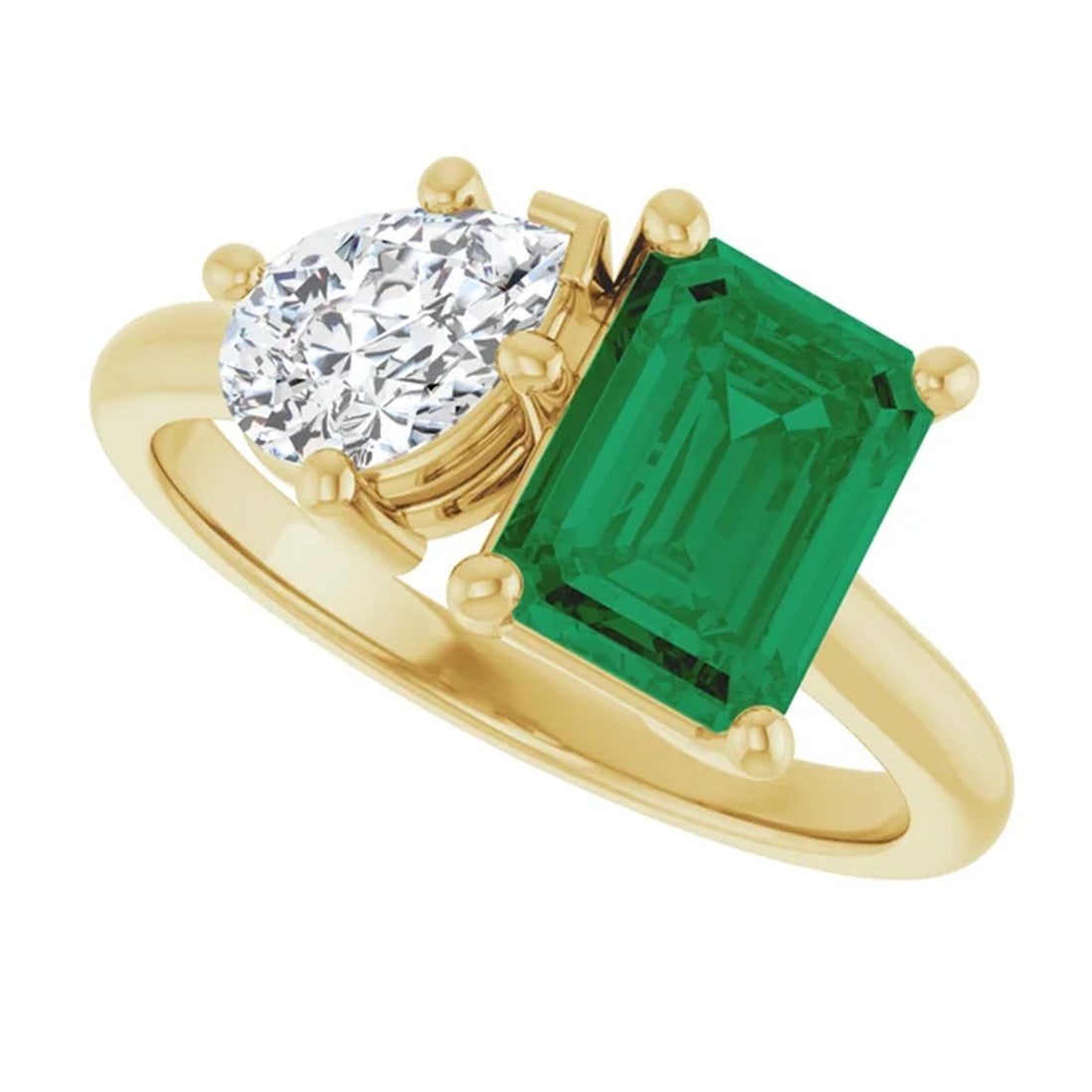 Toi et Moi Emerald & Diamond Engagement Ring