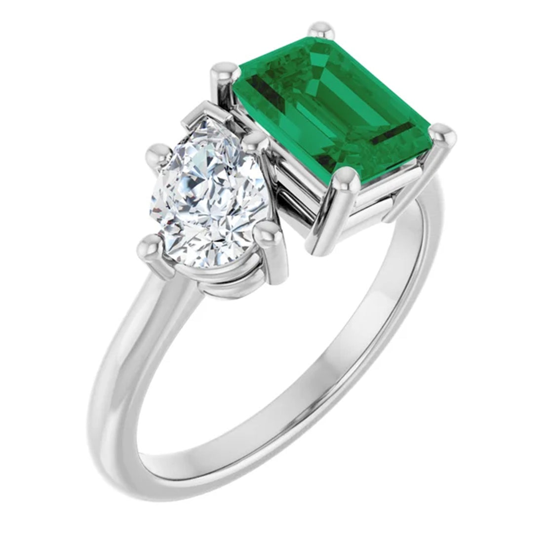 Toi et Moi Emerald & Diamond Engagement Ring